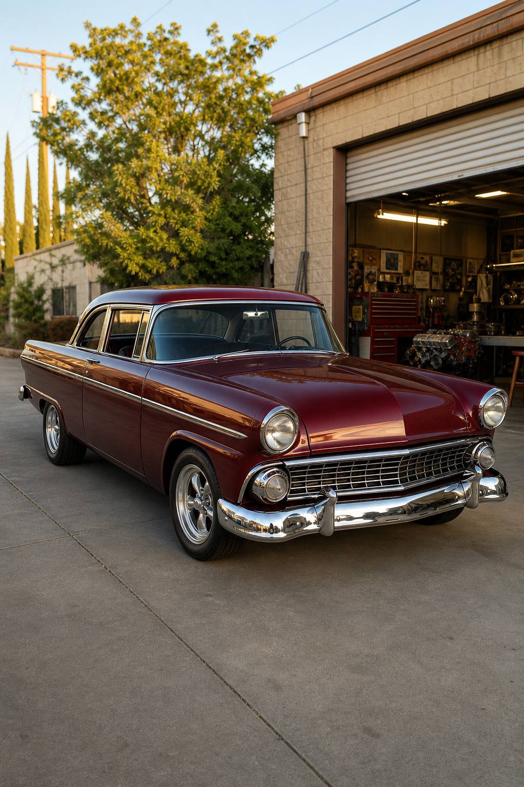 1956 Ford Customline Sedan Resto-Mod hot rod Daily Driver AI restoration vision