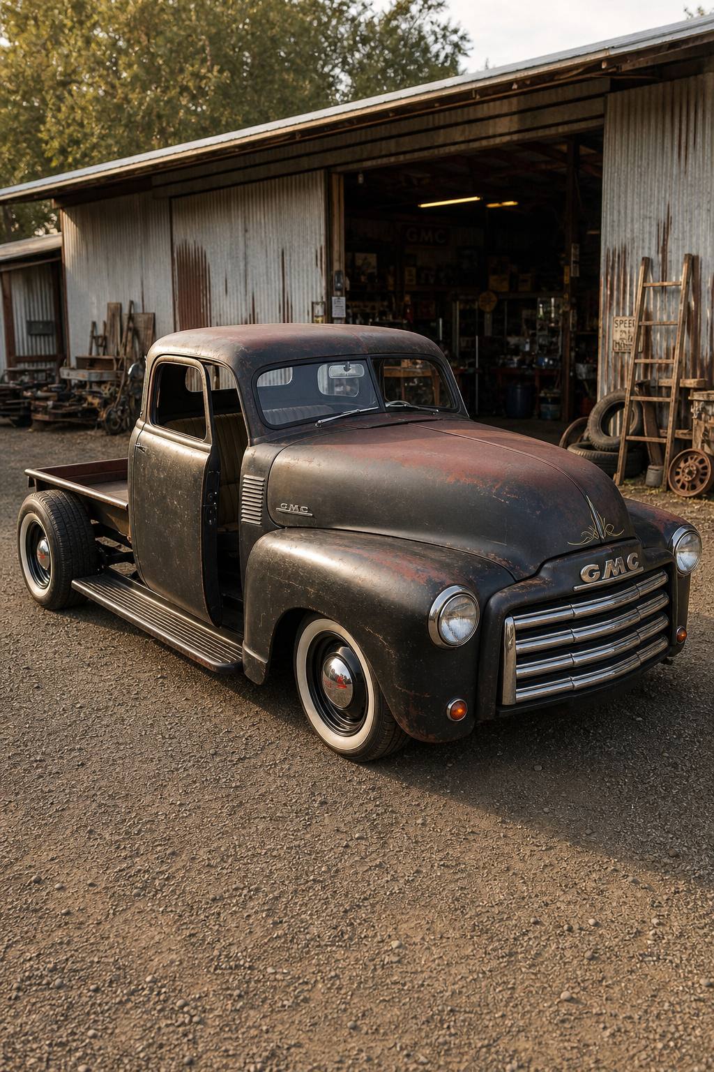 Chopped 1950 GMC 3100 Pickup truck Ratrod project AI restoration vision