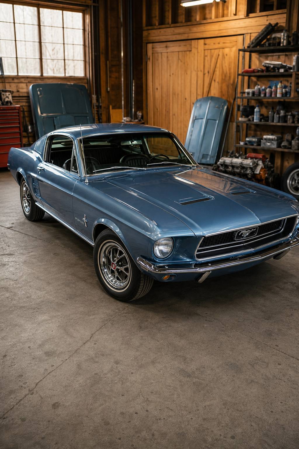 Project 1967 Ford Mustang missing engine and trans AI restoration vision