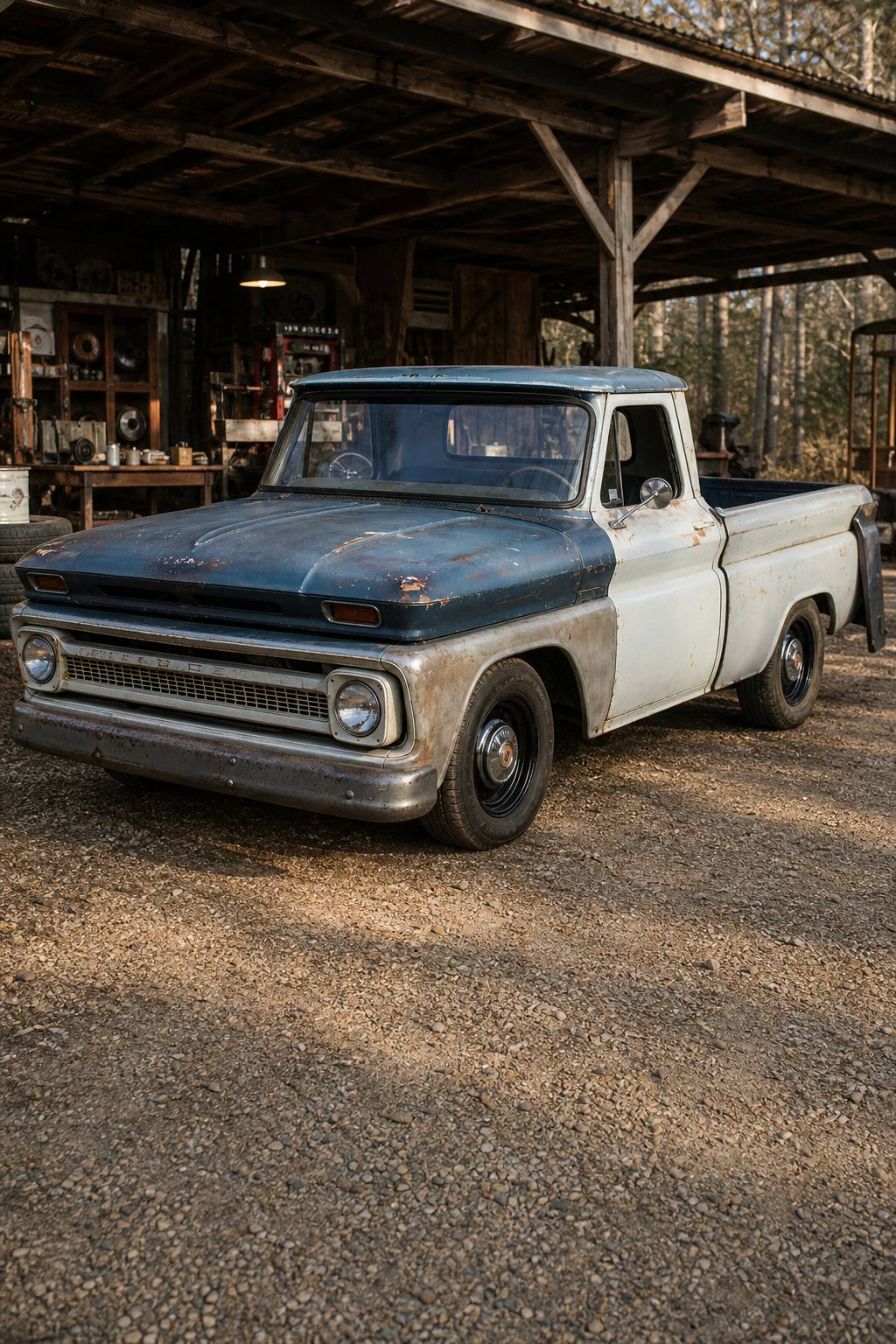 No drivetrain 1966 Chevrolet C 10 Fleet Side project truck AI restoration vision
