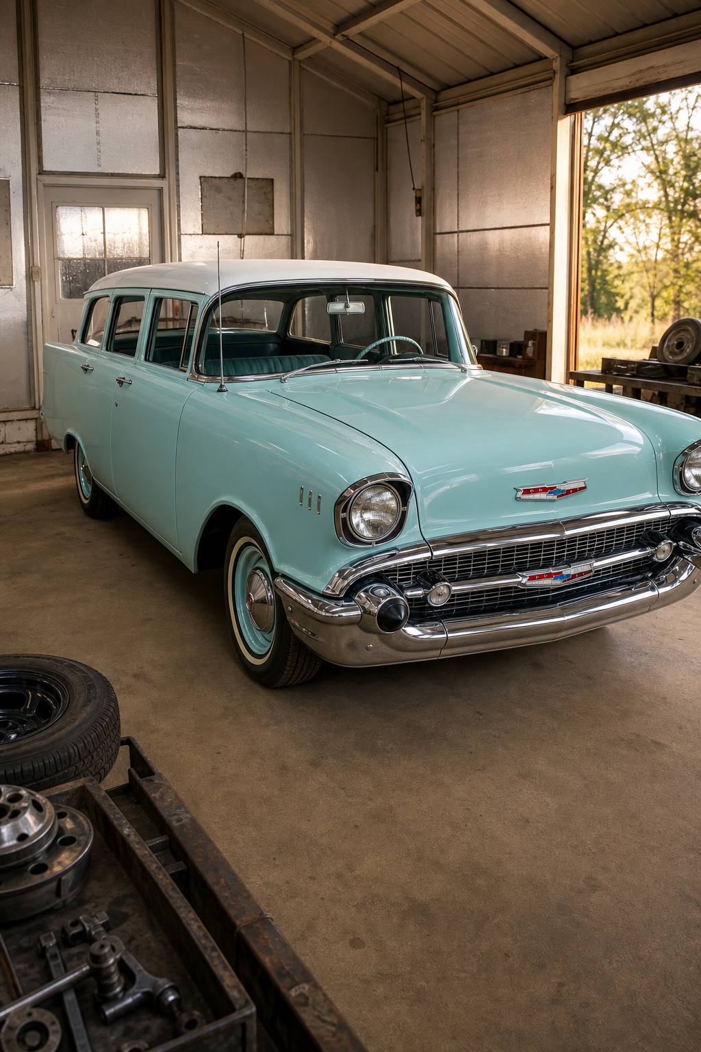 Almost 30 years parked 1957 Chevrolet Bel Air/150/210 base project AI restoration vision
