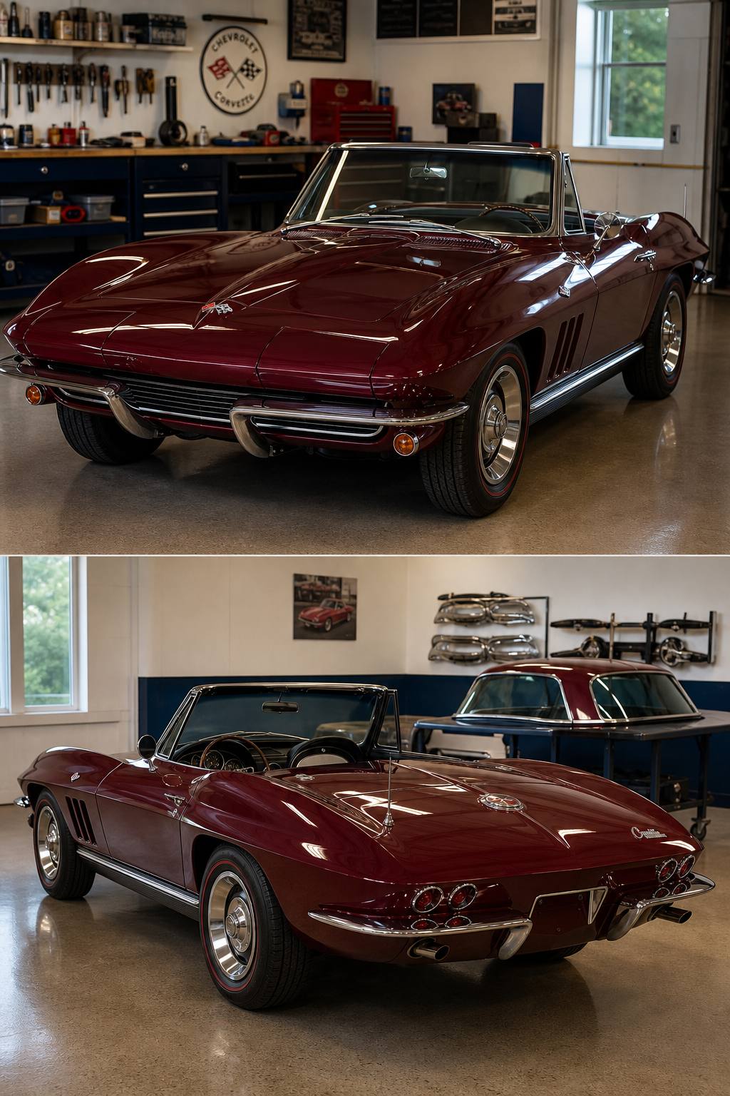 Redone frame 1965 Chevrolet Corvette Convertible C2 project AI restoration vision