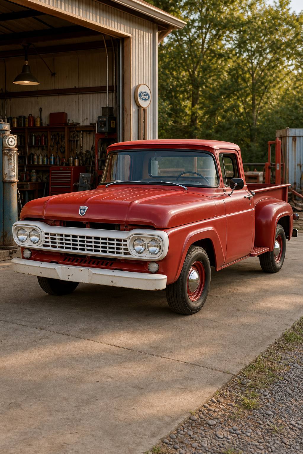 solid 1958 Ford F 100 Stepside pickup project AI restoration vision