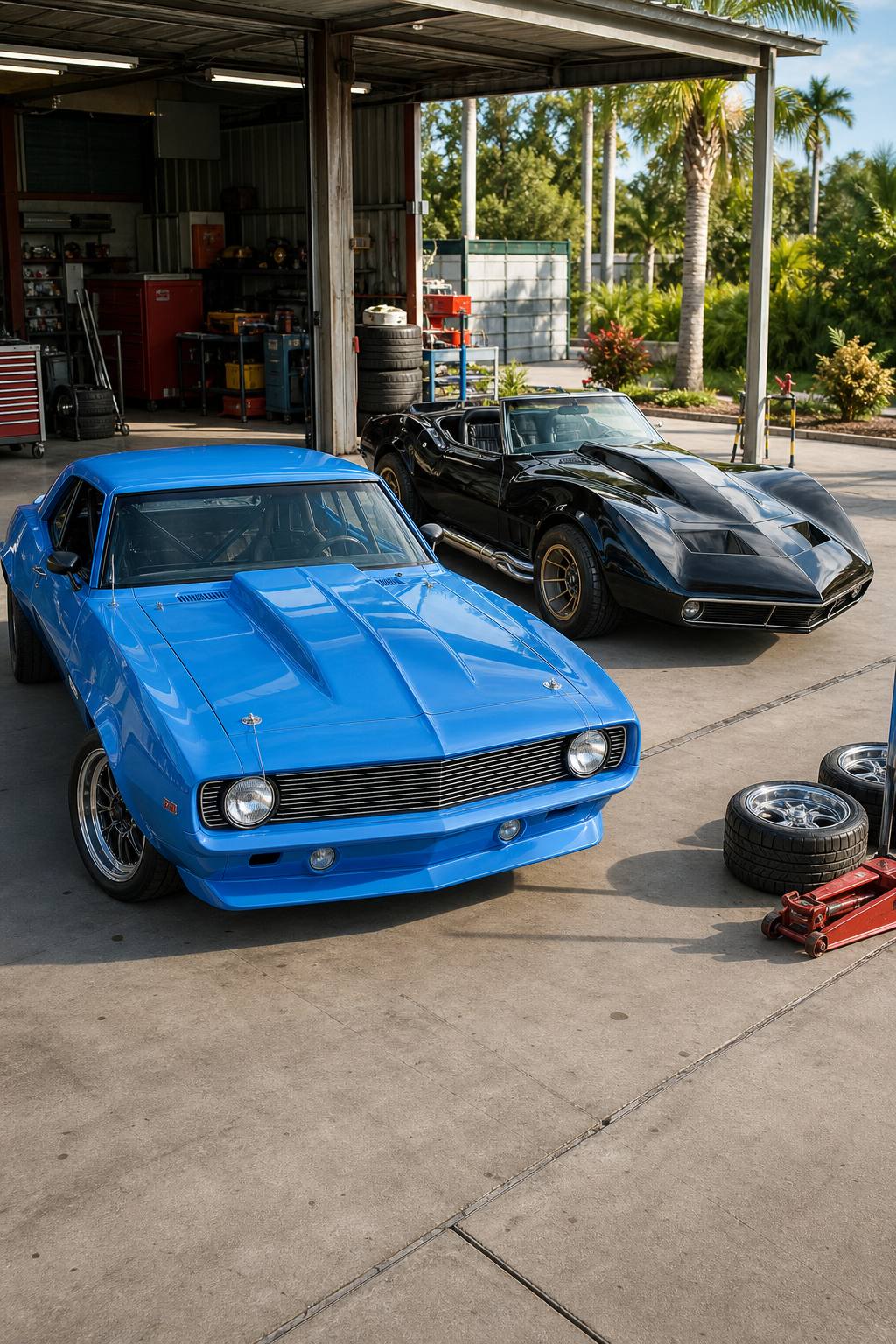 1967 Chevrolet Camaro & 1971 Chevrolet Corvette convertible AI restoration vision