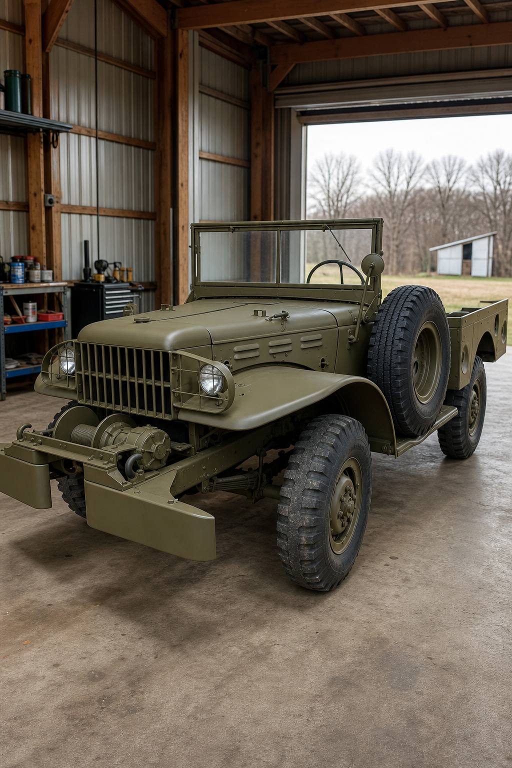 almost no rust 1945 Dodge WC 52 Weapons Carrier project AI restoration vision