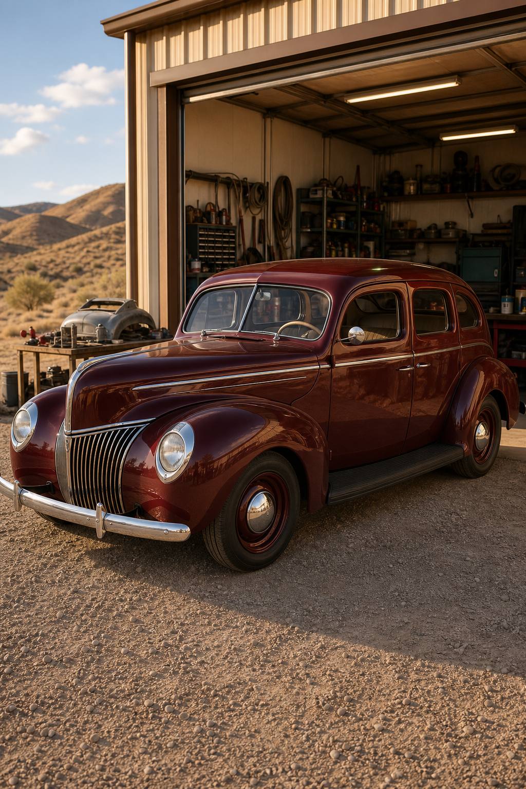 little rust 1939 Ford Fordor Deluxe hot rod project AI restoration vision