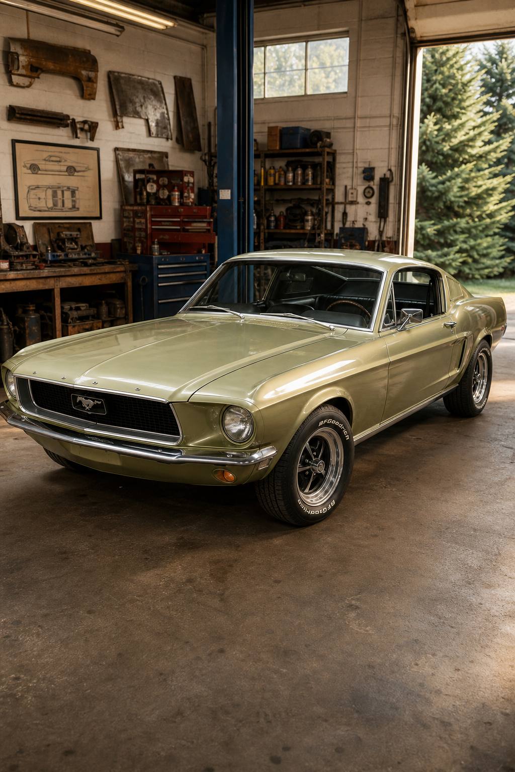 some rust 1968 Ford Mustang Fastback J Code project AI restoration vision