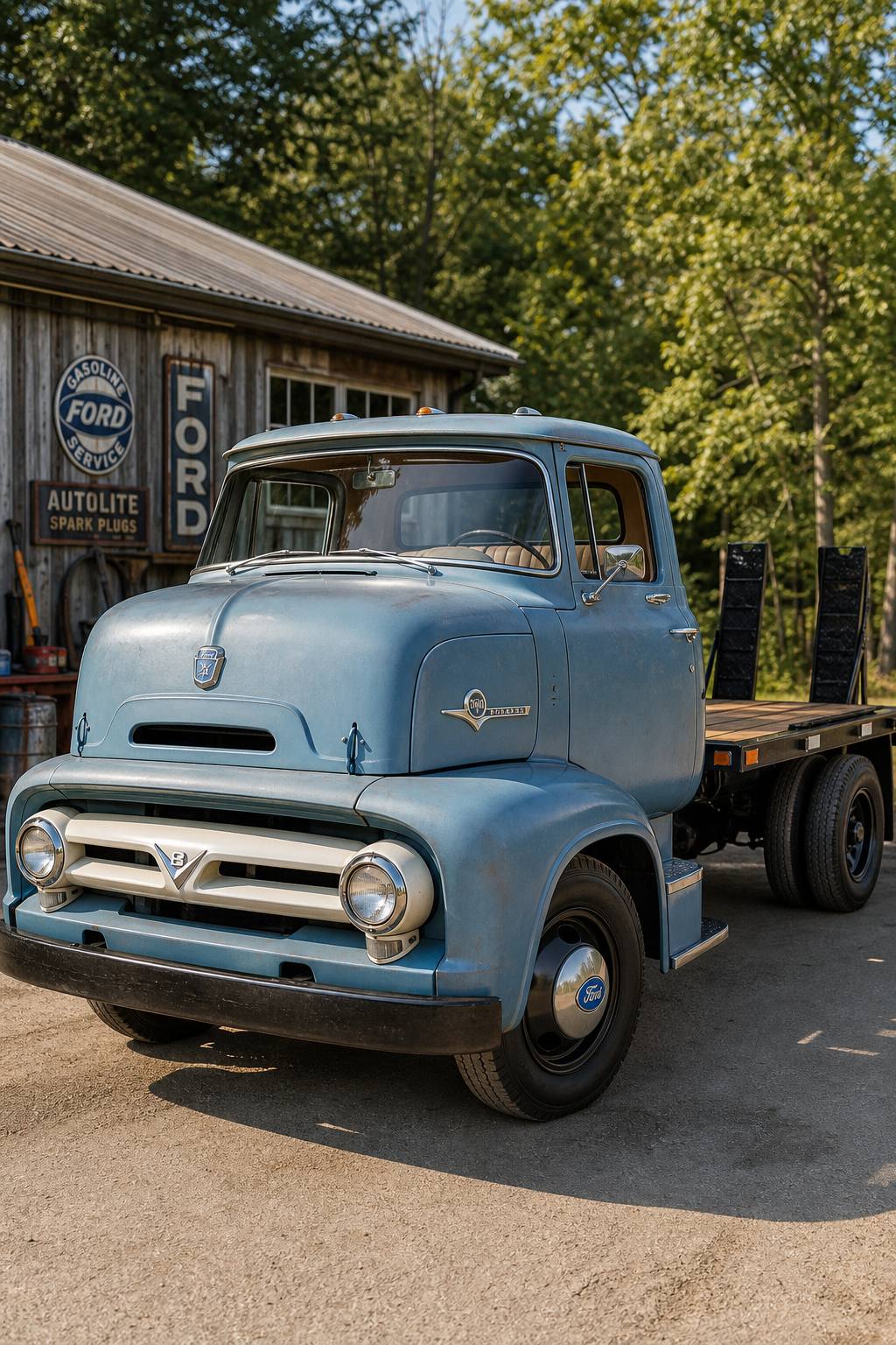 1956 Ford COE Project Ramptruck Custom Pickup car AI restoration vision