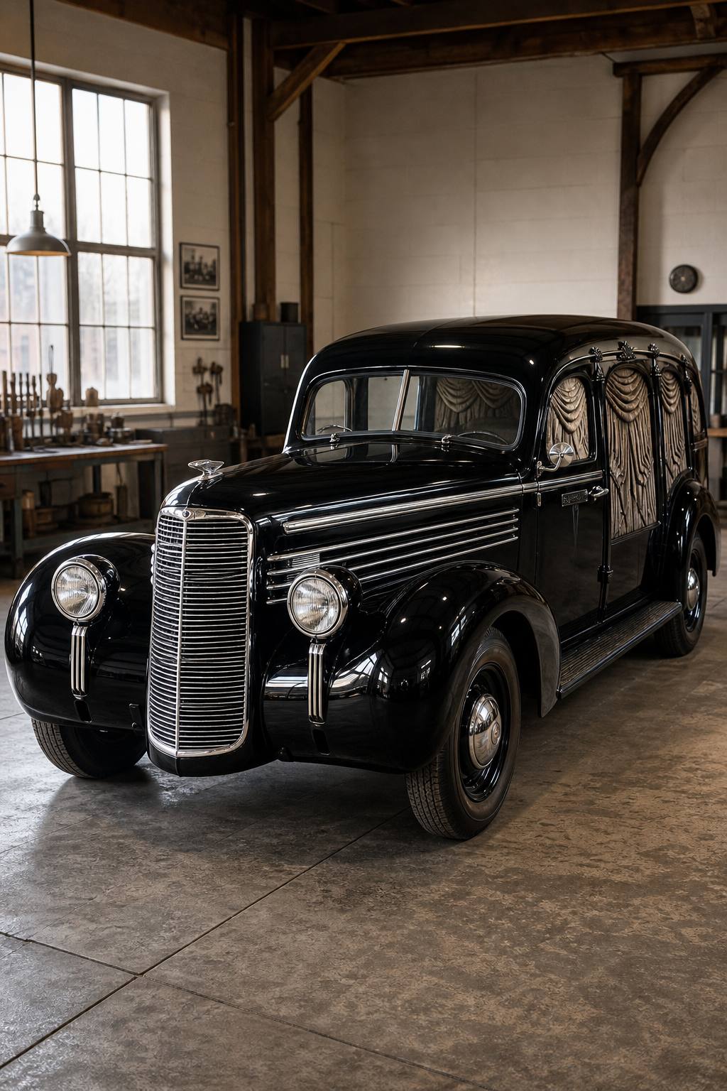 rare 1938 Lasalle Miller Art Carved Hearse project AI restoration vision