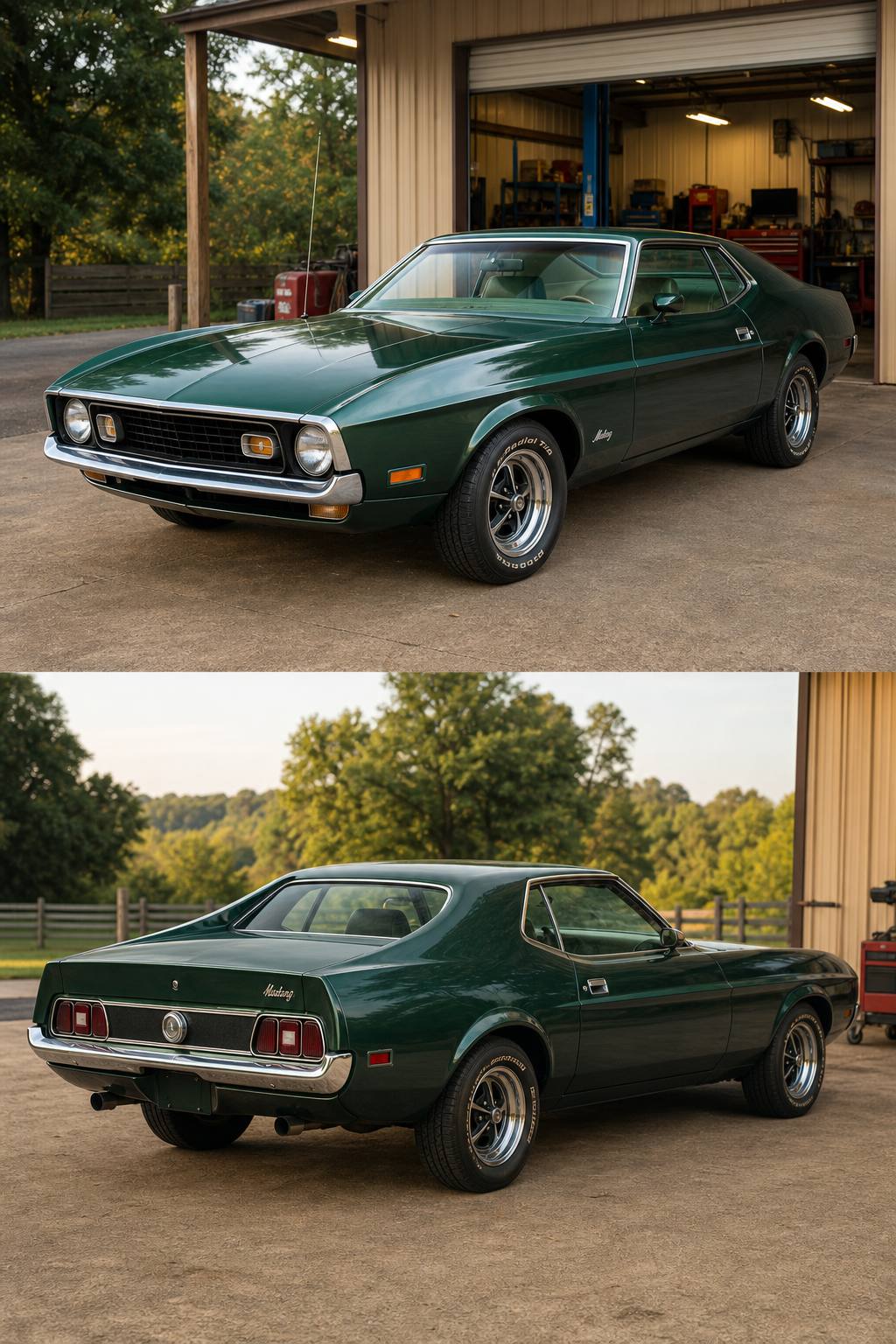 older repaint 1972 Ford Mustang Coupe project AI restoration vision