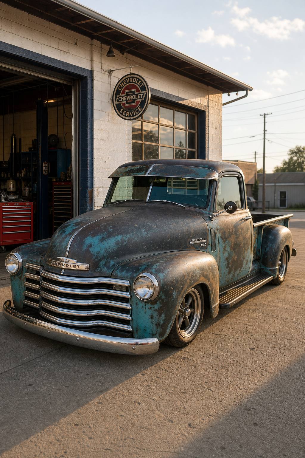 lowered 1950 Chevrolet Pickup project AI restoration vision