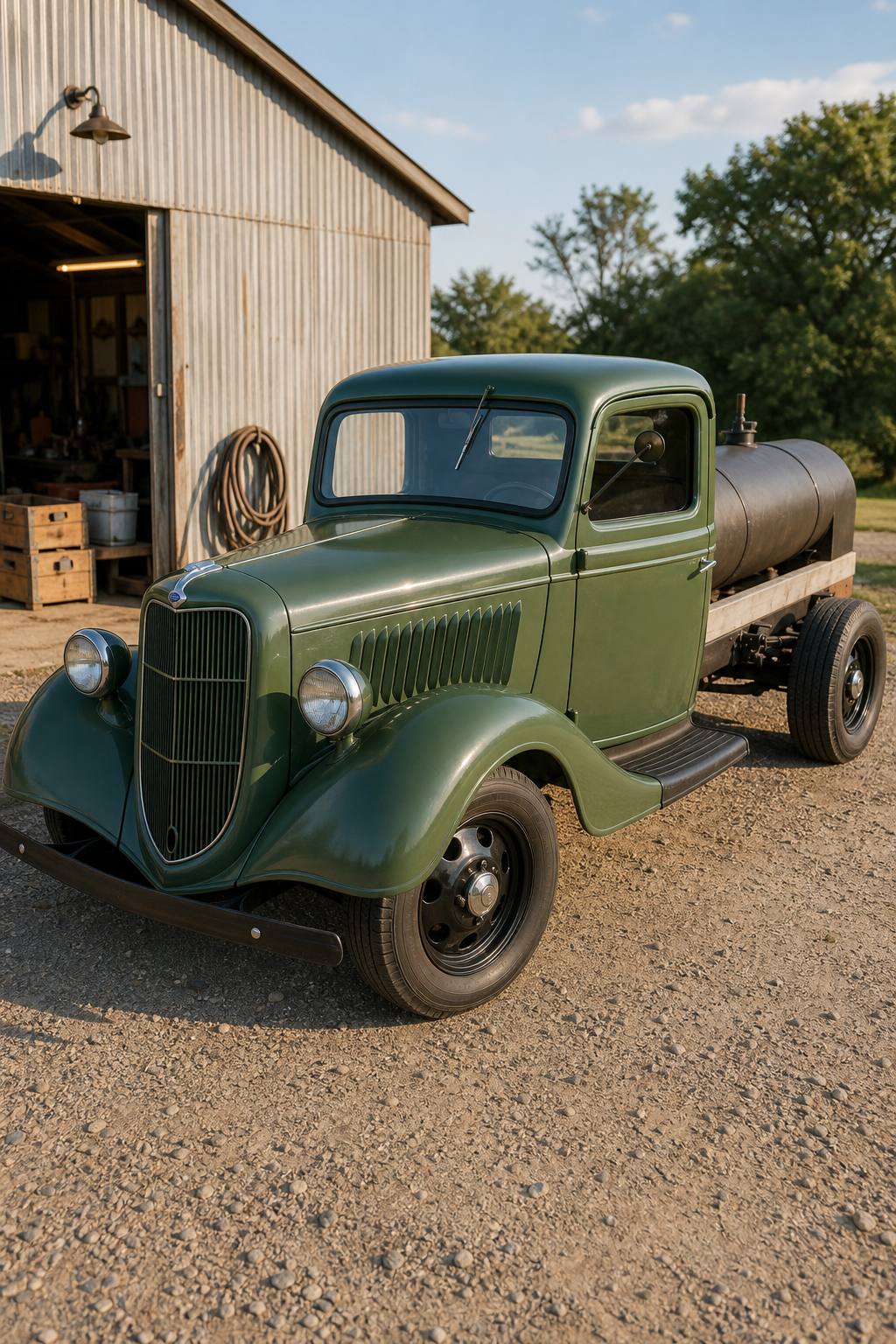 solid 1935 Ford Pickup tanker project AI restoration vision