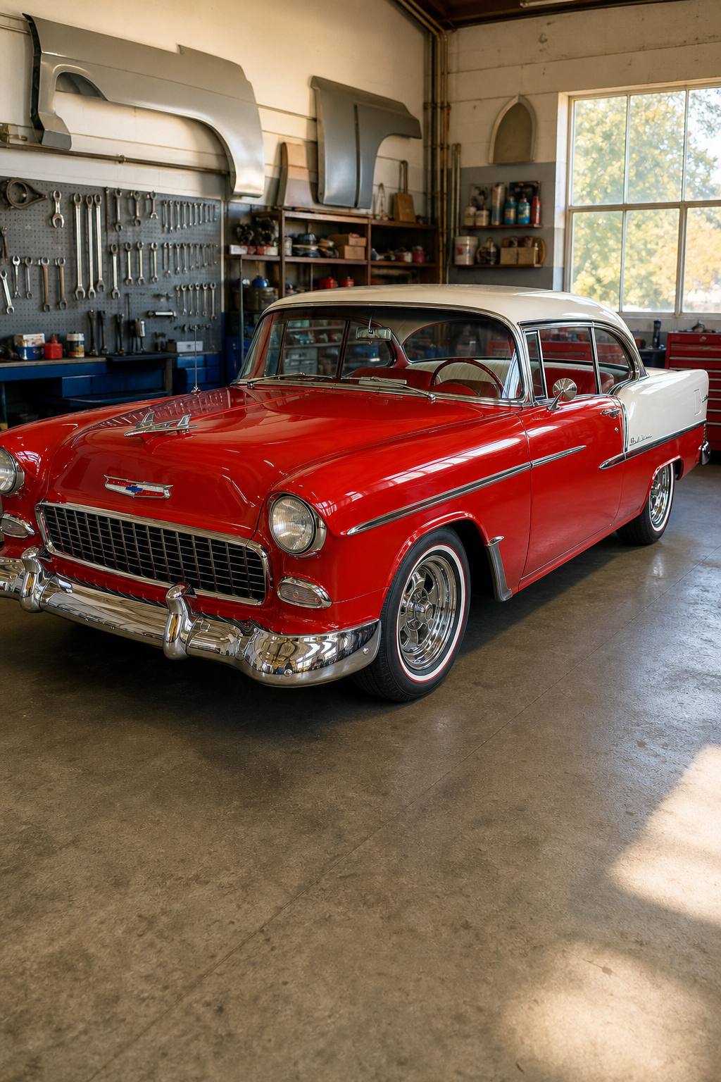 new parts 1955 Chevrolet Bel Air Sport coupe project AI restoration vision