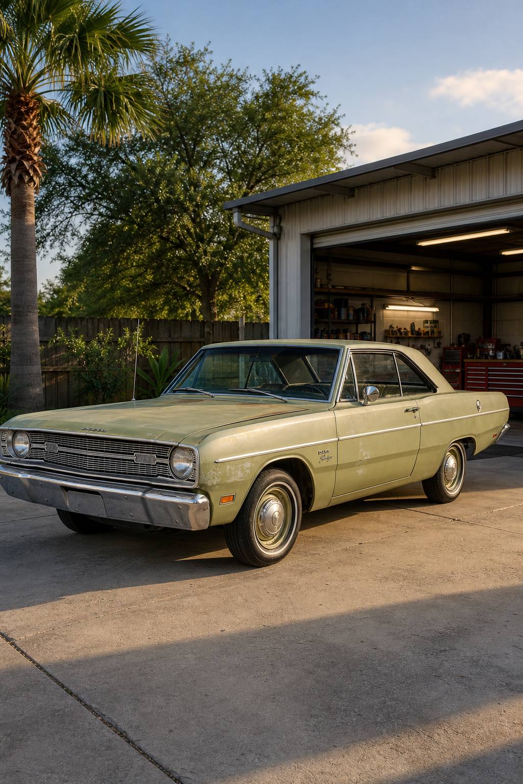 great patina 1969 Dodge Dart Swinger project AI restoration vision