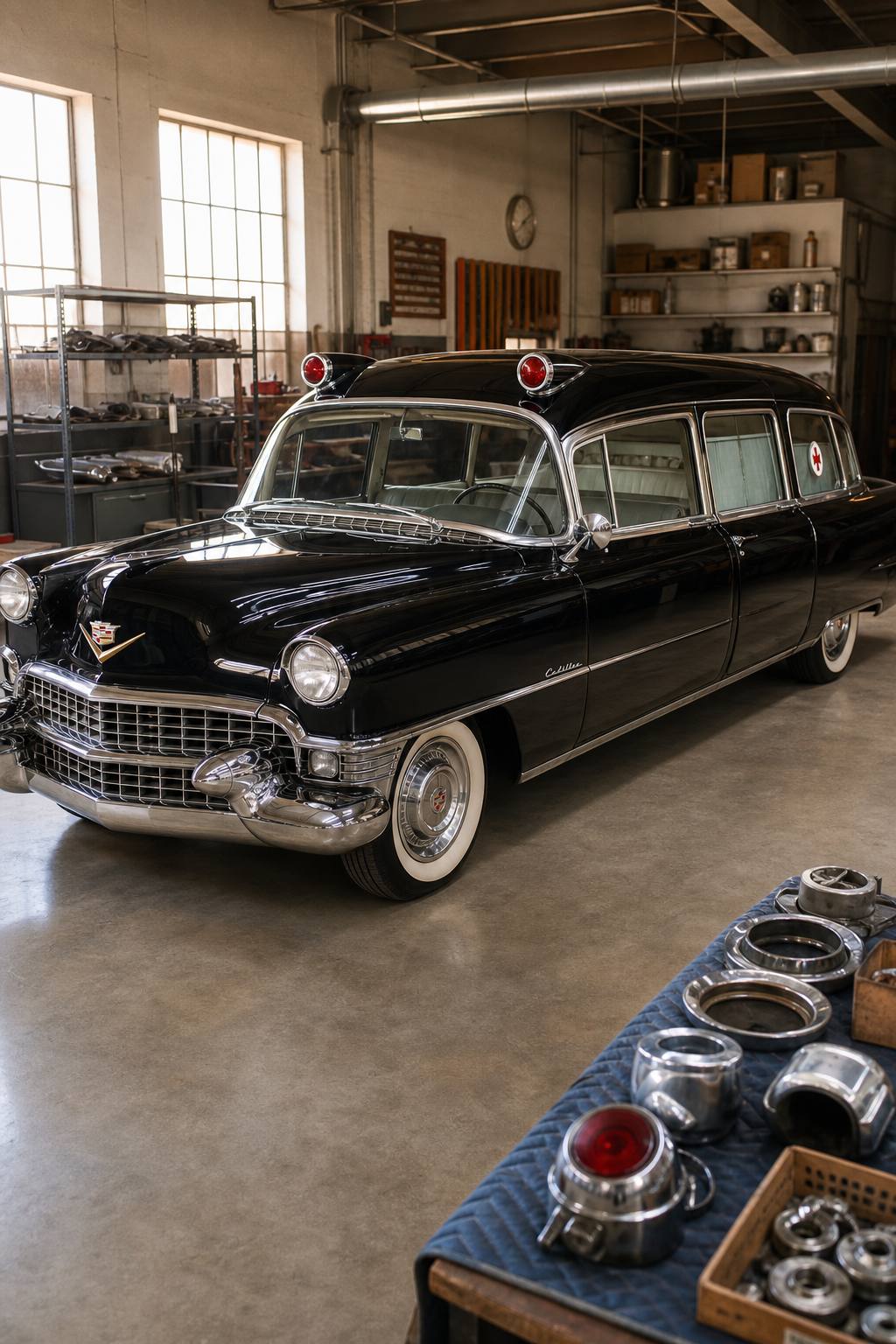 barn queen 1955 Cadillac Miller Ambulance Hearse project AI restoration vision
