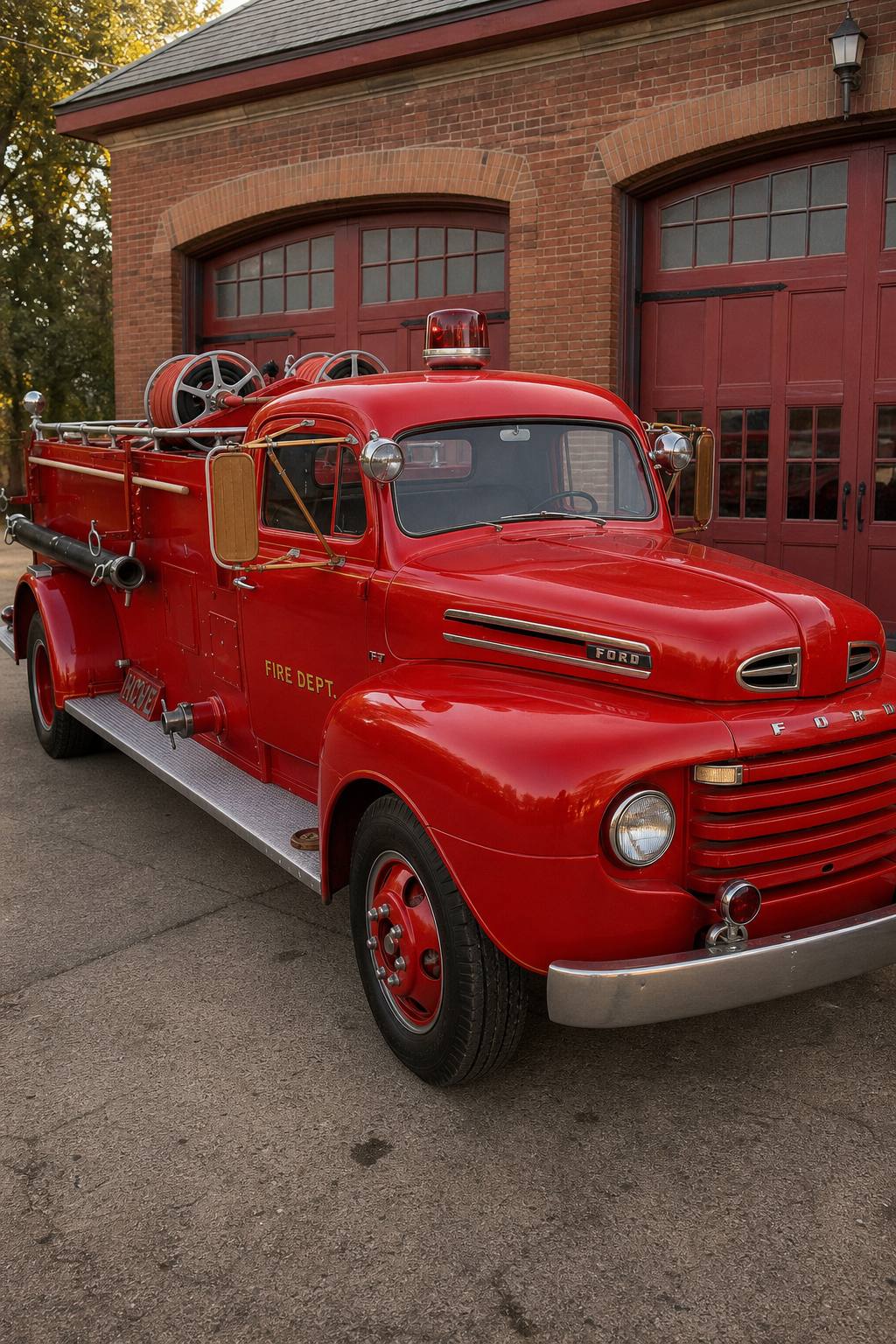 vintage 1950 Ford F7 fire truck project AI restoration vision