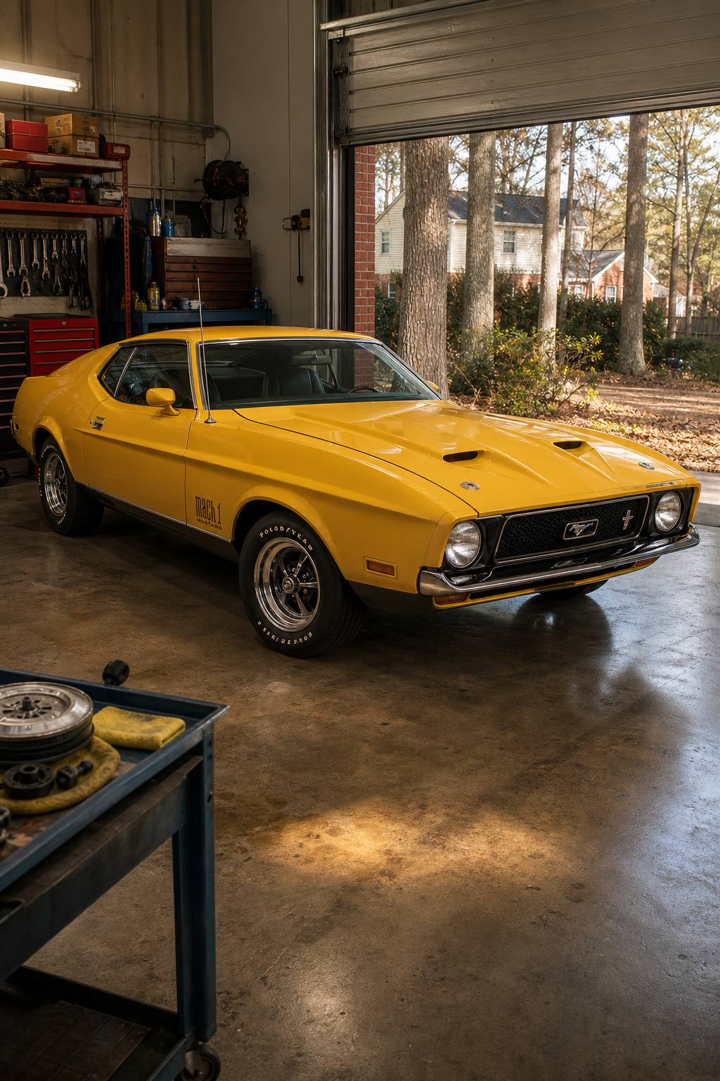 1971 Ford Mustang Mach 1 Coupe Yellow Fastback AI restoration vision